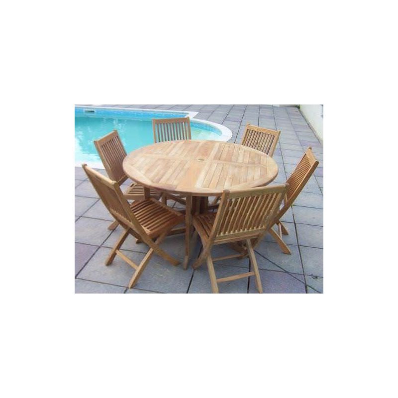 1.4m Teak Circular Gateleg Table with 6 Kiffa Folding Chairs